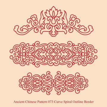 Ancient Chinese Pattern of Curve Spiral Outline Border Stock Illustration