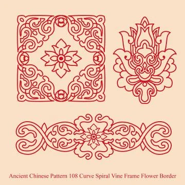 Ancient Chinese Pattern of Curve Spiral Vine Frame Flower Border Stock Illustration