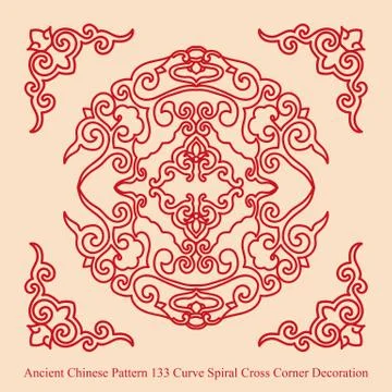 Ancient Chinese Pattern of Curve Spiral Cross Corner Decoration Stock Illustration
