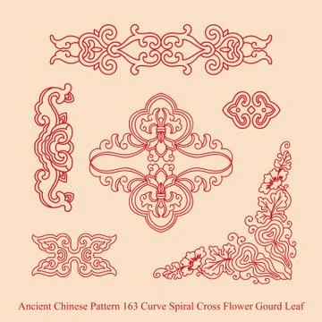 Ancient Chinese Pattern of Curve Spiral Cross Flower Gourd Leaf Illustrazione stock
