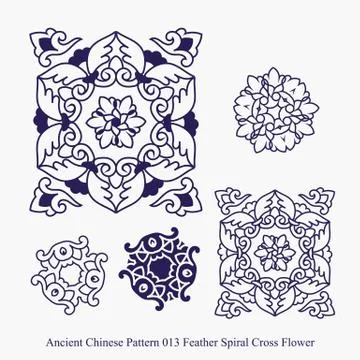 Ancient Chinese Pattern of Feather Spiral Cross Flower Stock Illustration