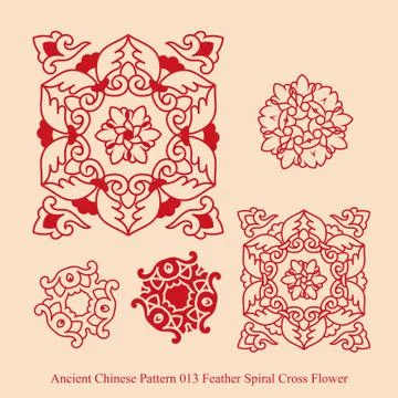 Ancient Chinese Pattern of Feather Spiral Cross Flower Stock Illustration