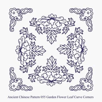 Ancient Chinese Pattern of Garden Flower Leaf Curve Corners Stock Illustration