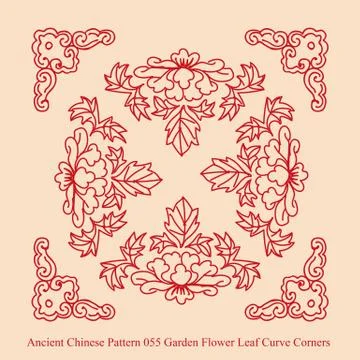 Ancient Chinese Pattern of Garden Flower Leaf Curve Corners Stock Illustration