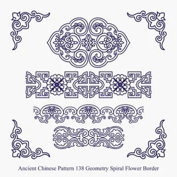 Ancient Chinese Pattern of Geometry Spiral Flower Border Stock Illustration
