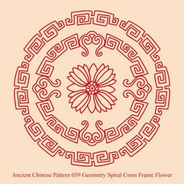 Ancient Chinese Pattern of Geometry Spiral Cross Frame Flower Illustrazione stock