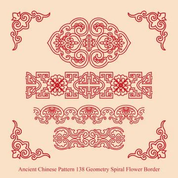 Ancient Chinese Pattern of Geometry Spiral Flower Border Stock Illustration