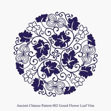 Ancient Chinese Pattern of Gourd Flower Leaf Vine Illustrazione stock
