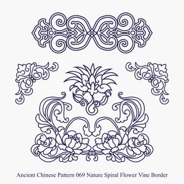 Ancient Chinese Pattern of Nature Spiral Flower Vine Border Illustrazione stock
