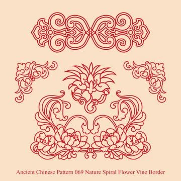 Ancient Chinese Pattern of Nature Spiral Flower Vine Border Stock Illustration