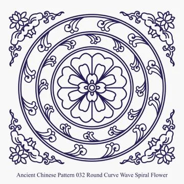 Ancient Chinese Pattern of Round Curve Wave Spiral Flower Stock Illustration