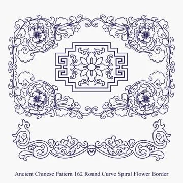 Ancient Chinese Pattern of Round Curve Spiral Flower Border 스톡 일러스트