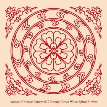 Ancient Chinese Pattern of Round Curve Wave Spiral Flower Stock Illustration