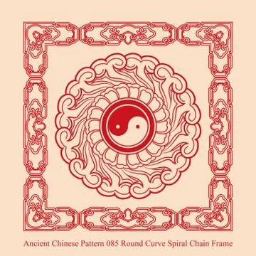 Ancient Chinese Pattern of Round Curve Spiral Chain Frame Stock Illustration
