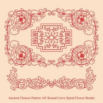 Ancient Chinese Pattern of Round Curve Spiral Flower Border Stockillustratie