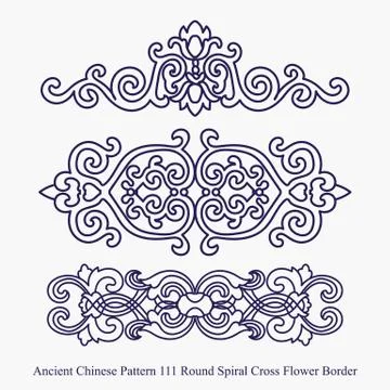Ancient Chinese Pattern of Round Spiral Cross Flower Border Stock Illustration