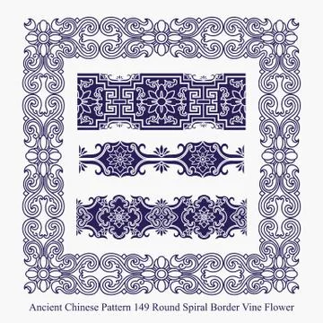 Ancient Chinese Pattern of Round Spiral Border Vine Flower Illustrazione stock