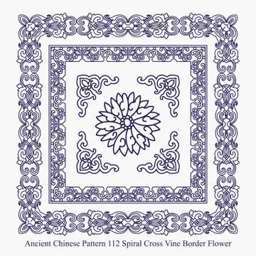 Ancient Chinese Pattern of Spiral Cross Vine Border Flower 스톡 일러스트