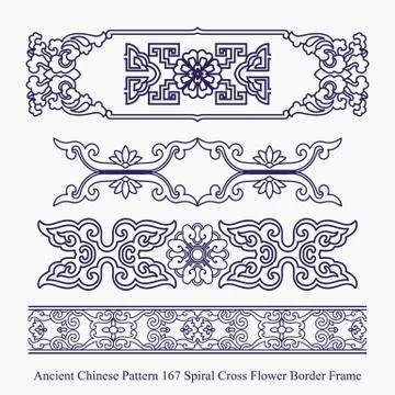Ancient Chinese Pattern of Spiral Cross Flower Border Frame Illustrazione stock