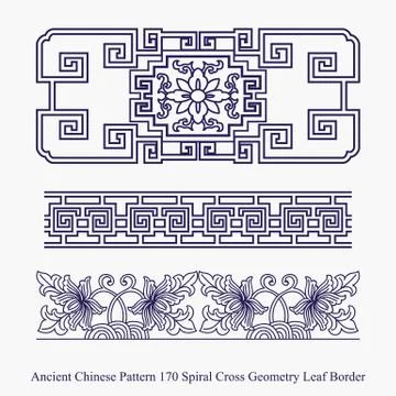 Ancient Chinese Pattern of Spiral Cross Geometry Leaf Border Illustrazione stock
