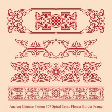 Ancient Chinese Pattern of Spiral Cross Flower Border Frame Stockillustratie