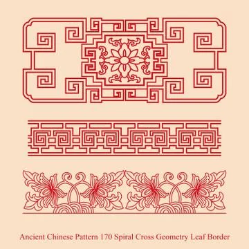 Ancient Chinese Pattern of Spiral Cross Geometry Leaf Border Illustrazione stock