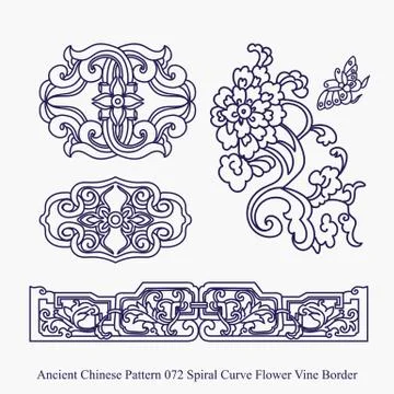 Ancient Chinese Pattern of Spiral Curve Flower Vine Border Stock Illustration