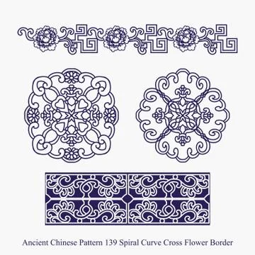 Ancient Chinese Pattern of Spiral Curve Cross Flower Border Illustrazione stock