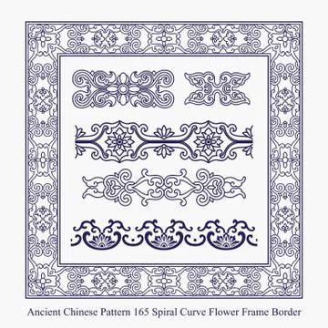 Ancient Chinese Pattern of Spiral Curve Flower Frame Border 스톡 일러스트