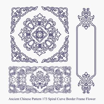 Ancient Chinese Pattern of Spiral Curve Border Frame Flower 스톡 일러스트