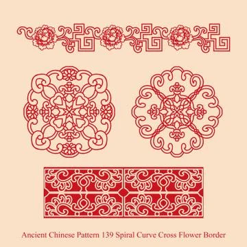 Ancient Chinese Pattern of Spiral Curve Cross Flower Border Stock Illustration