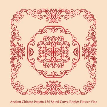 Ancient Chinese Pattern of Spiral Curve Border Flower Vine Stock Illustration