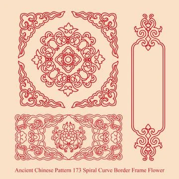 Ancient Chinese Pattern of Spiral Curve Border Frame Flower 스톡 일러스트