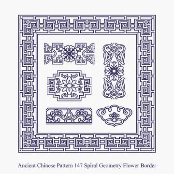 Ancient Chinese Pattern of Spiral Geometry Flower Border Illustrazione stock