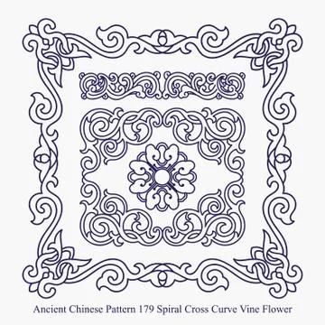 Ancient Chinese Pattern of Spiral Square Geometry Flower Border Stock Illustration