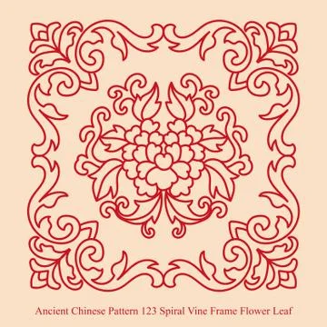 Ancient Chinese Pattern of Spiral Vine Frame Flower Leaf イラスト素材