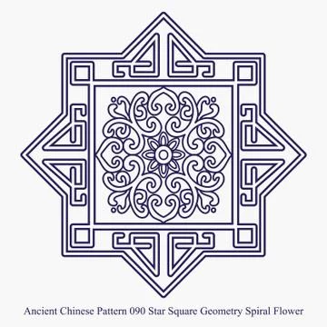 Ancient Chinese Pattern of Star Square Geometry Spiral Flower Illustrazione stock