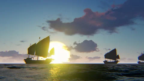 Ancient chinese sailing ship Stock Footage 221467934