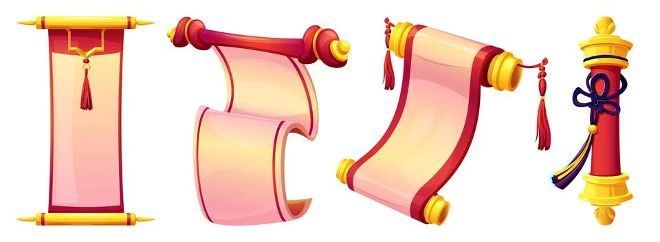 Ancient Chinese scroll set Stockillustratie