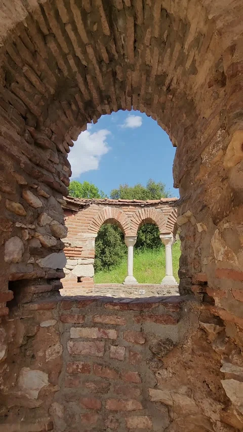 Ancient Church Window View of Artemis Temple in Sardis, Turkey Stock Footage 337792837