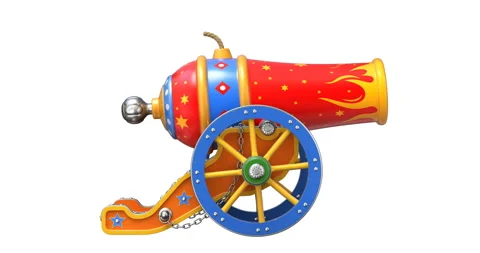 Ancient circus cannon moves on a white background Vídeos de archivo 343670114