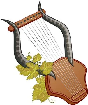 Ancient cittern with vine Stock Illustration