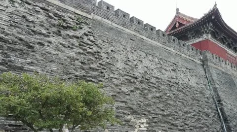 Ancient city Great Wall texture.Weathering of masonry. Stock Footage