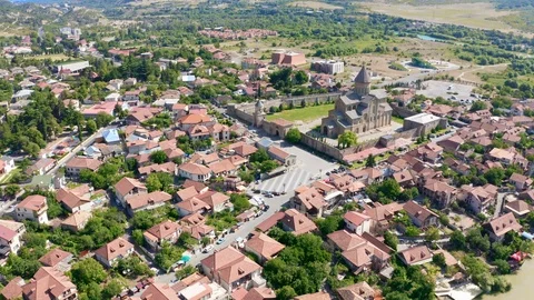 Ancient city Mtskheta and Jvari monastery, Georgia Stock Footage 123994943