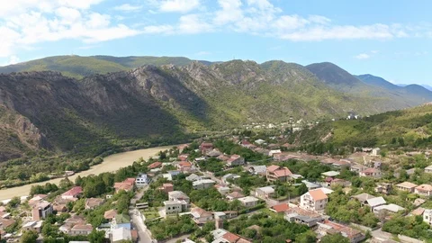Ancient city Mtskheta and Jvari monastery, Georgia Stock Footage 123994945