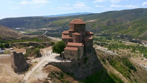 Ancient city Mtskheta and Jvari monastery, Georgia Stock Footage 123997121