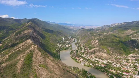 Ancient city Mtskheta and Jvari monastery, Georgia Stock Footage 123997328