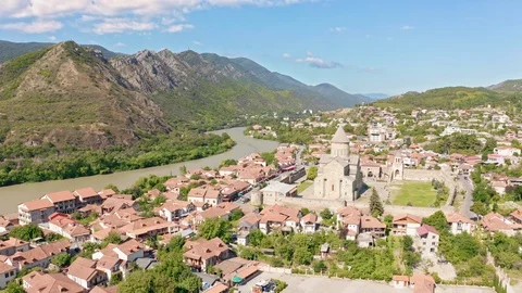 Ancient city Mtskheta and Jvari monastery, Georgia Stock Footage 123998589