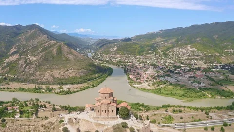Ancient city Mtskheta and Jvari monastery, Georgia Stock Footage 123998702