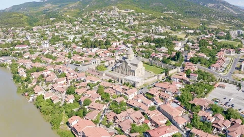Ancient city Mtskheta and Jvari monastery, Georgia Stock Footage 124005886